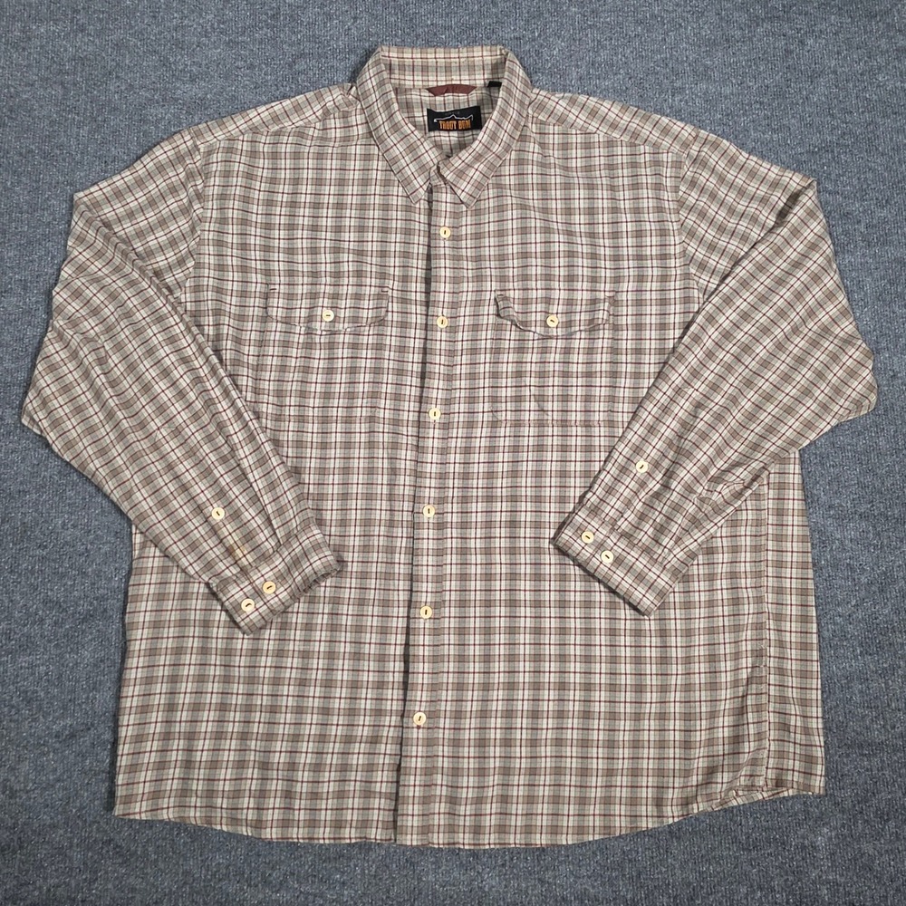 Orvis Trout Bum Mens XXL Plaid Long Sleeve Button Down Shirt Tan Brown Fishing